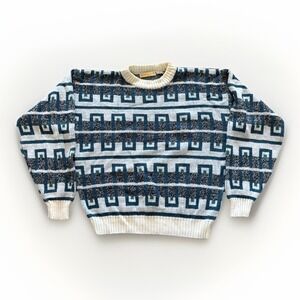 Vintage Sweater Mens S Adam Sloane Geometric 90s Grandpa Knit Acrylic Crewneck